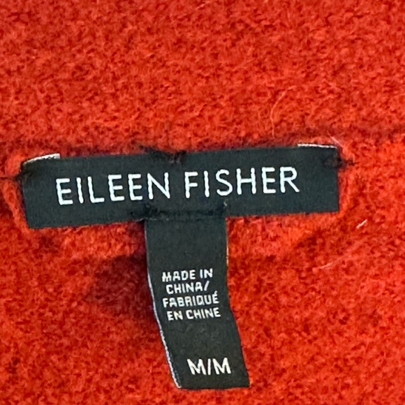 Eileen Fisher Rust Red 100% Wool & Leather Buckle Draped Sweater, Medium - Picture 5 of 10
